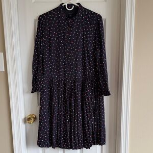 NWT Ann Taylor Navy Long-Sleeve Pleated Dress